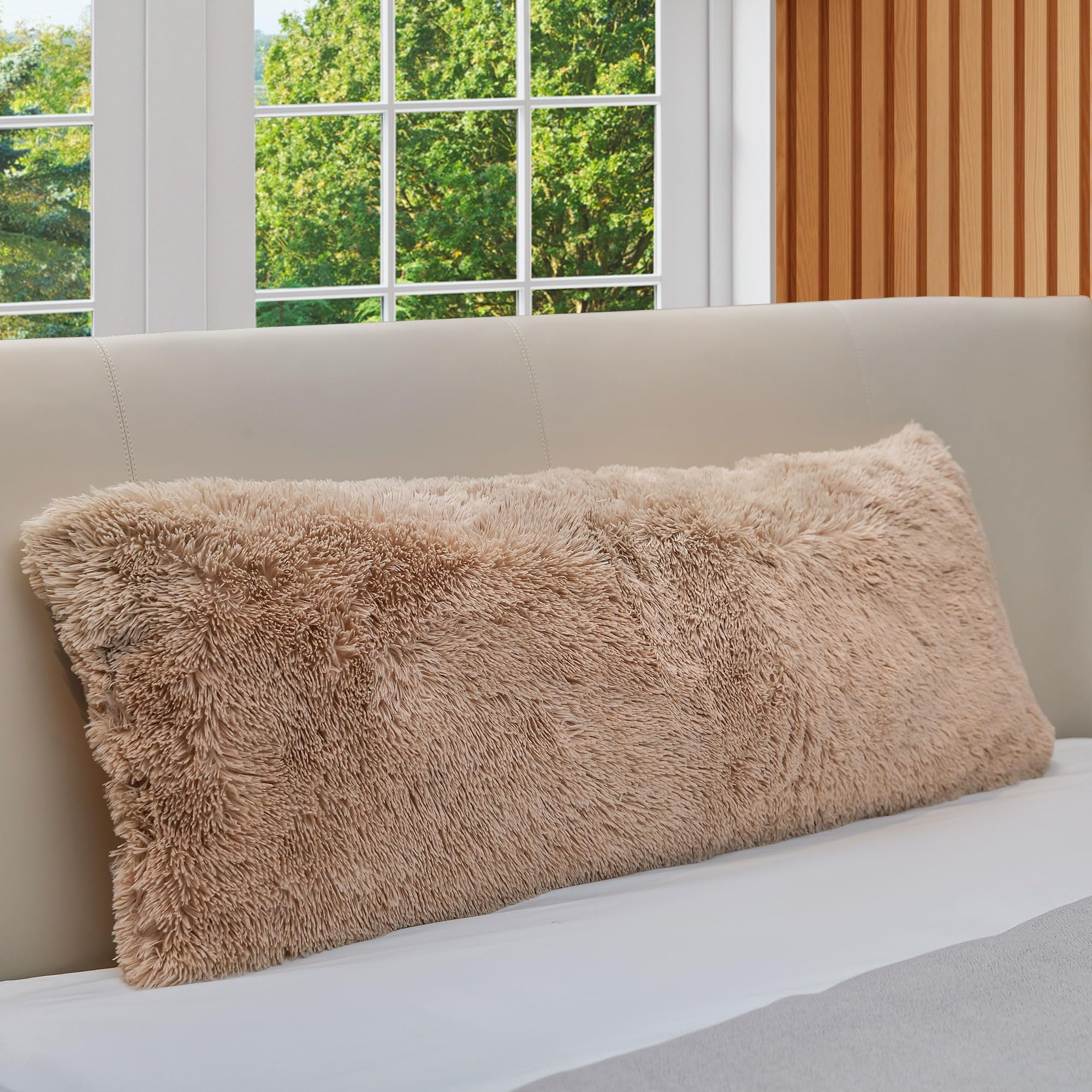 Cheer Collection 20 x 54 Long Hair Shaggy Body Pillow Taupe