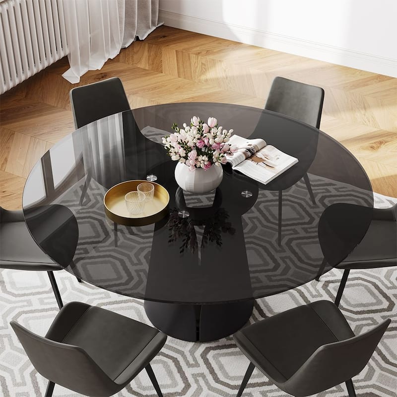 Modern Round White Dining Table，Sintered Stone Tabletop, Solid Black Carbon Steel Base
