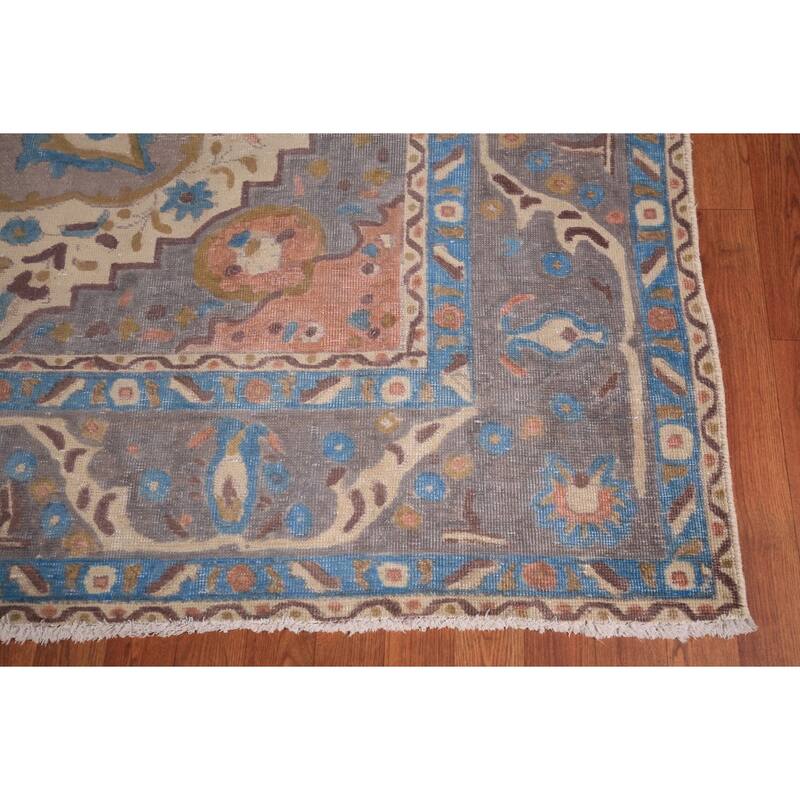 Overdyed Gray Tabriz Persian Vintage Area Rug Handmade Wool Carpet - 9'8" x 12'7"
