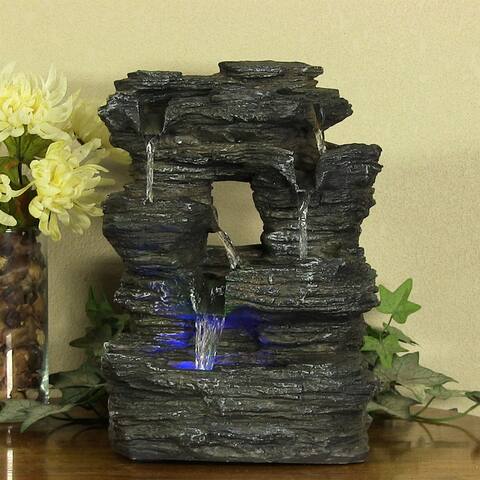 Five Stream Rock Cavern Tabletop Fountain with Multi Colored LED Light