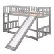 preview thumbnail 32 of 39, Twin Over Twin Low Bunk Bed with Fence and Ladder for Toddler Kids Teens