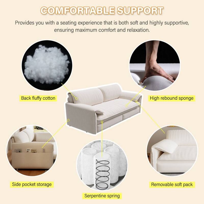 66" Queen Pull Out Sofa Bed, 3-in-1 Convertible Sleeper Sofa with Side Storage