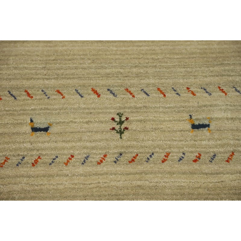 Hand Knotted Oriental 100% Wool Carpet Tribal Animal Pictorial Beige & Ivories Gabbeh Area Rug - 11' 8'' X 4' 11''