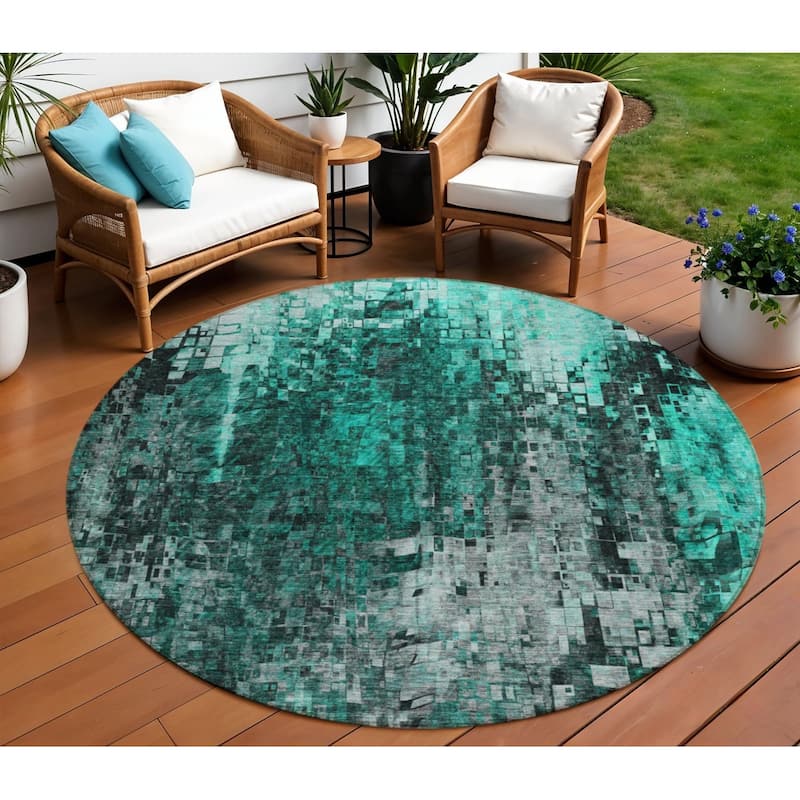 HomeRoots Abstract Transitional Rectangle Outdoor Rug - 8' Round