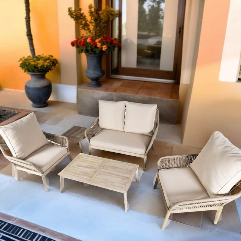 4-Piece Outdoor Acacia Wood Furniture Set with Coffee Table