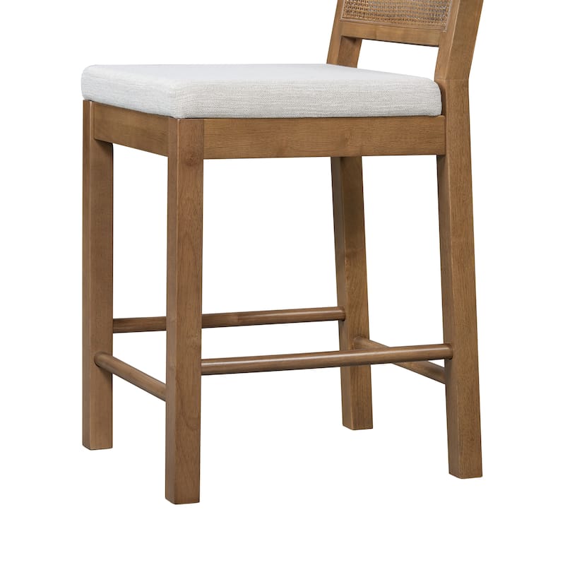 Christopher Knight Home - Elowen Natural Rattan Woven Back with Upholstered Counter Bar Stool (Set of 2)