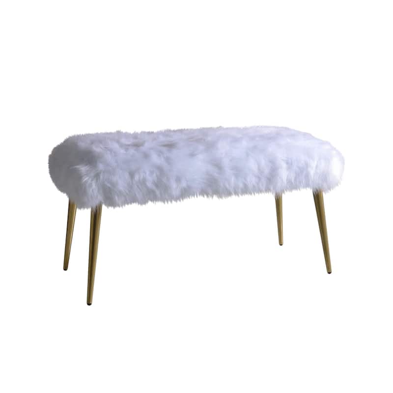 18 Inch White Bench with Gold Metal Base for Bedroom Seating - 38” x 18” x 20”