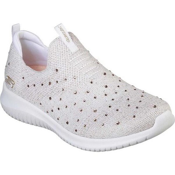 white and rose gold skechers