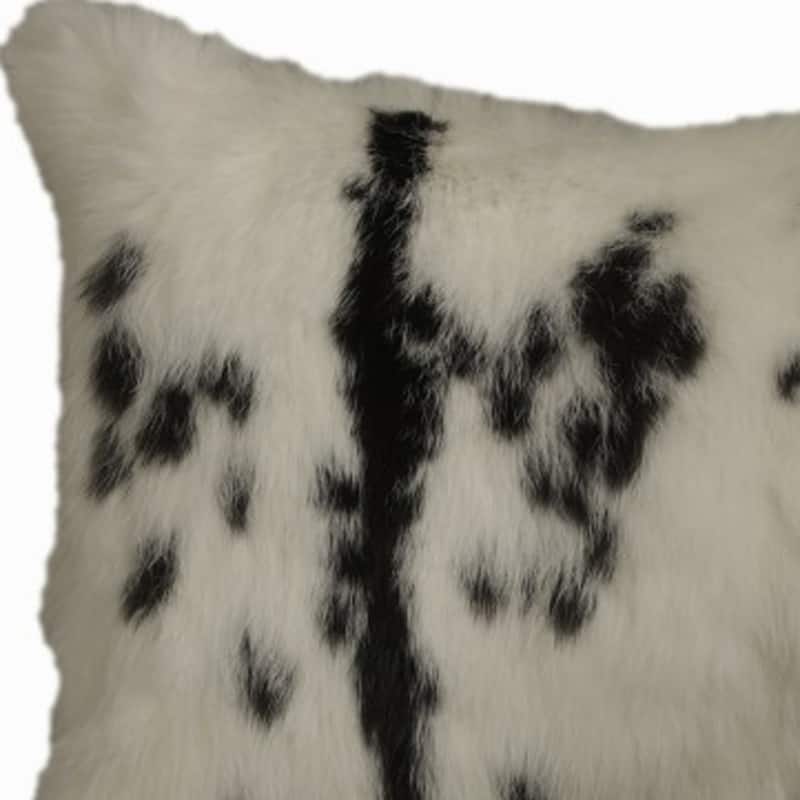 HomeRoots 12" X 20" Black And White Rabbit Zippered Natural Fur Animal Print Throw Pillow