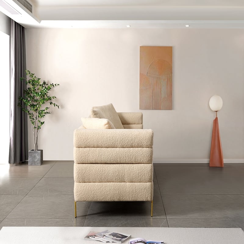 Velvet Upholstered Sofa,Gold Metal Legs,Pillows Included,Living Room