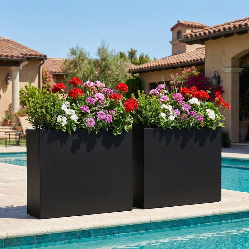Metal Planters for Outdoor Plants Planter Box - Black-2PCS - 30"x24"