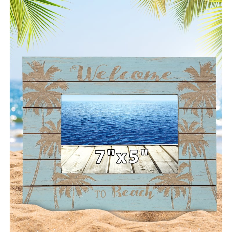 CoTa Global Aqua Blue Distressed Wood Palm 7X5 Photo Frame - 11 inches