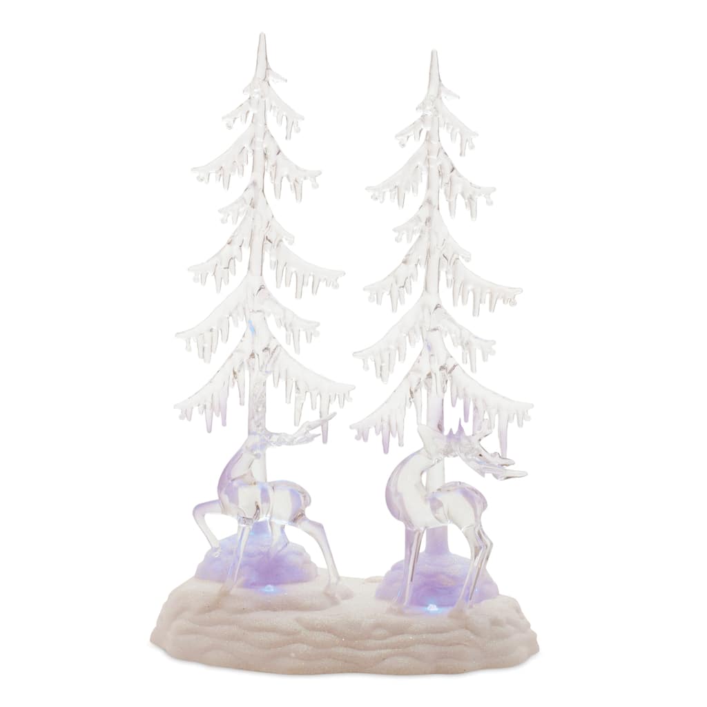 LED Tree and Deer 15"H Lighted Holiday Decor with Timer and USB Cord - 9.75” x 7.25” x 15.25”