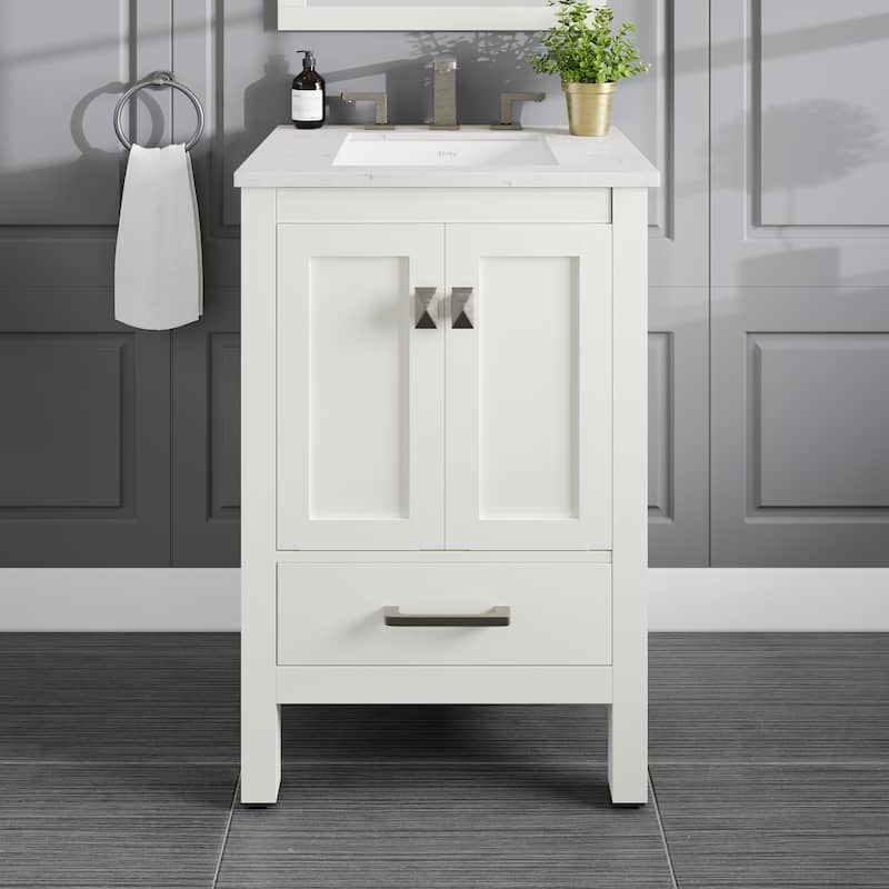 Eviva Aberdeen 24"W x 22"D White Bathroom Vanity with White Carrara Quartz Vanity Top