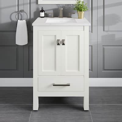 Eviva Aberdeen 24"W x 22"D White Bathroom Vanity with White Carrara Quartz Vanity Top