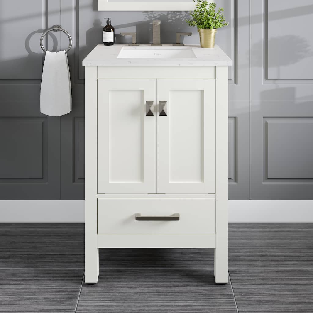 Eviva Aberdeen 24"W x 22"D White Bathroom Vanity with White Carrara Quartz Vanity Top