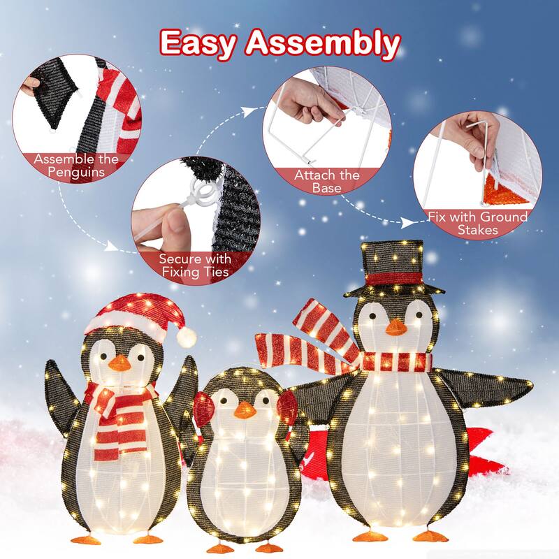 Gymax Lighted Christmas Penguins Set of 3 Christmas Penguin - Multi-colors - See Details