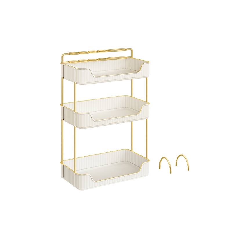 3-Tier Vertical Makeup Storage Organizer with Plated Metal Frame and Handle - 6.6”D x 12”W x 18.9”H - Cloud-White