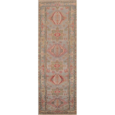 Geometric Kazak Runner Rug Handmade Hallway Wool Carpet - 2'7"x 9'11"