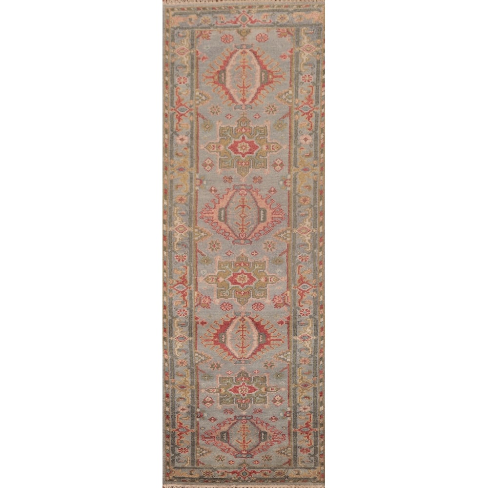 Geometric Kazak Runner Rug Handmade Hallway Wool Carpet - 2'7"x 9'11"