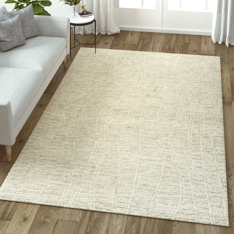 Sevita Light Taupe/Cream Abstract Geometric Hand-Tufted Area Rug