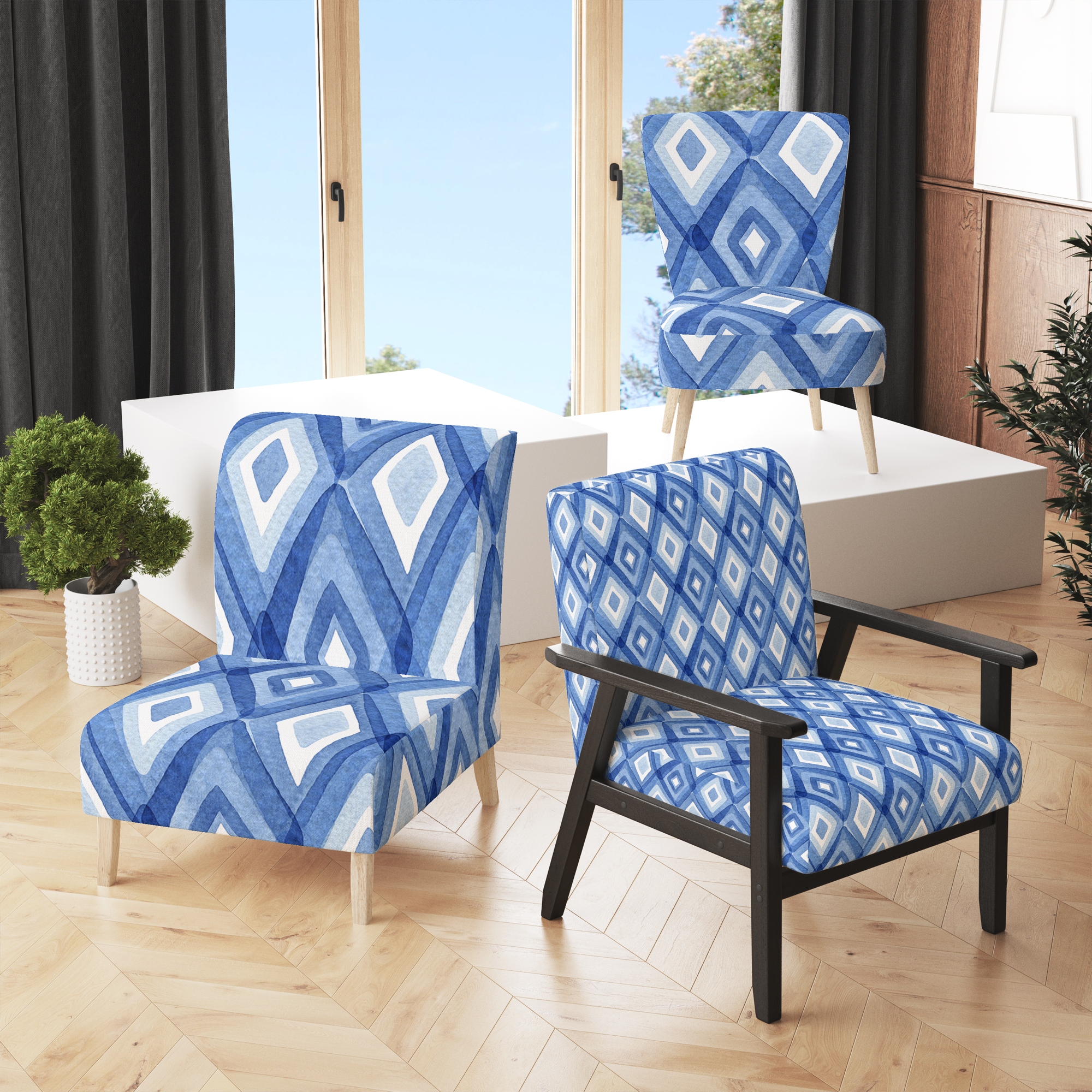 Blue and white arm chair new arrivals