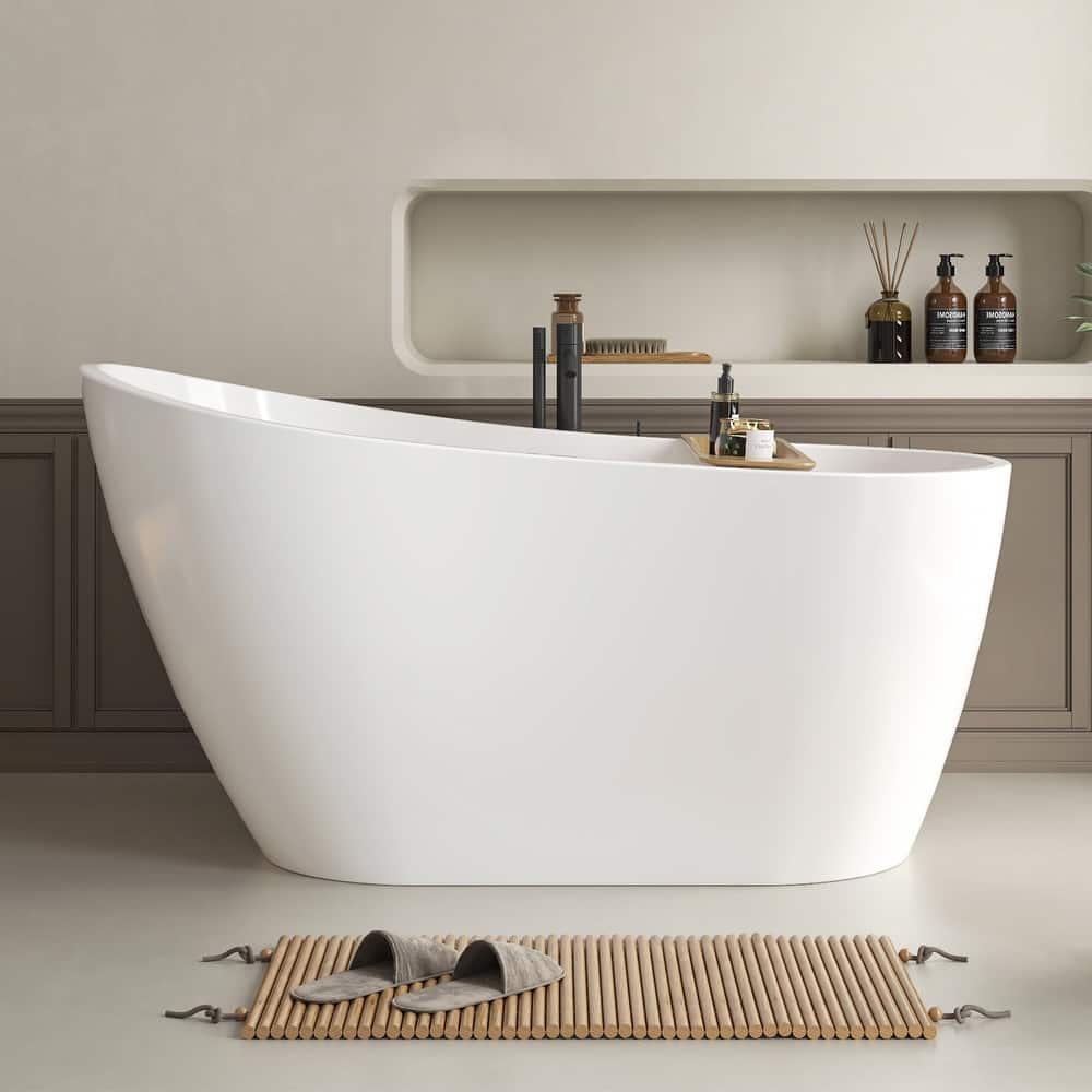 Vanity Art 55" X 28" White Acrylic Freestanding Bathtub