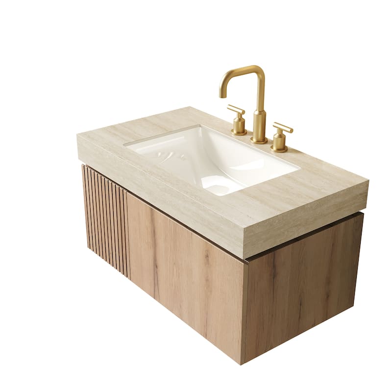 Floating Bathroom Vanity with Undermount Ceramic Basin with 3 Pre-drilled Faucet Holes