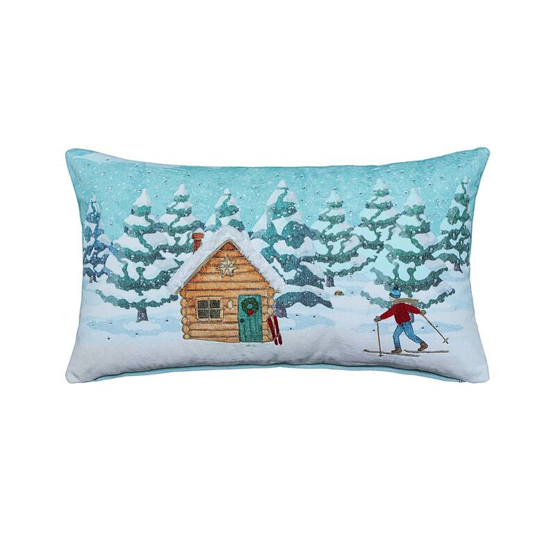Vibhsa Alpine Holiday Christmas Skier Decorative Pillow, 14"X24"