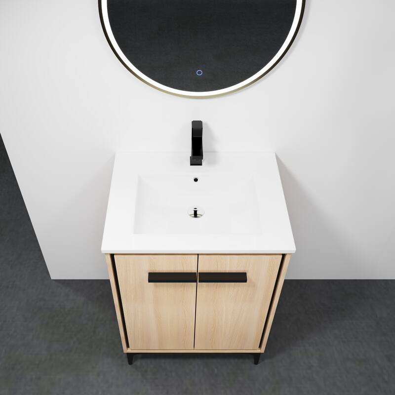 24 Inch Bathroom Vanity Base with basin, Storage Cabinet with Doors, Engineered Wood, walnut