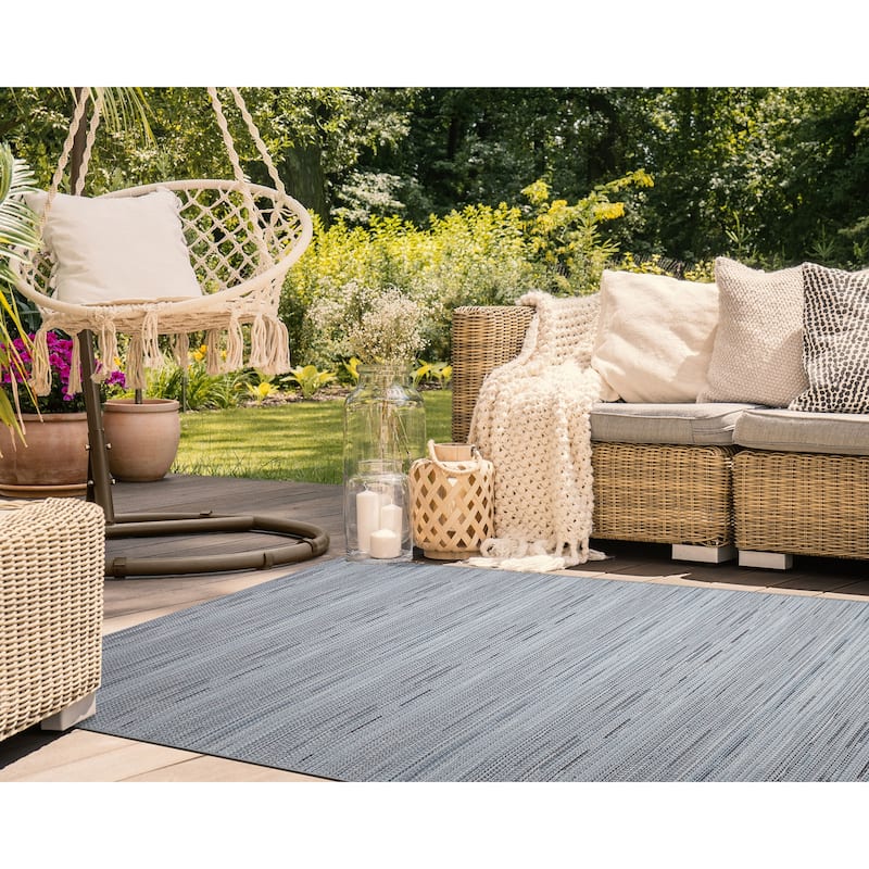Liora Manne Miranda Tweed Stripe Indoor/Outdoor Rug - 3'3" x 4'11" - 3'3" x 4'11"/Denim
