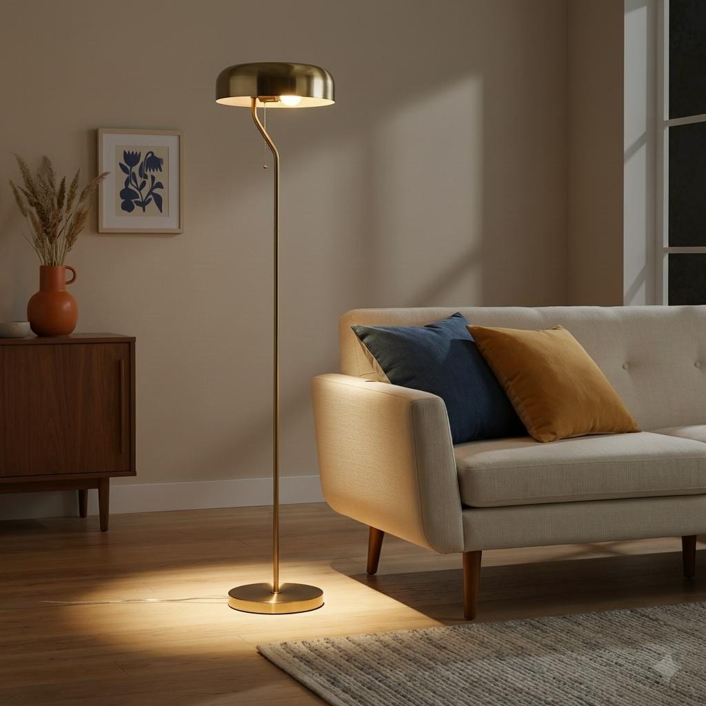 Turner Glamorous Gold and White Floor Lamp with Pull Chain