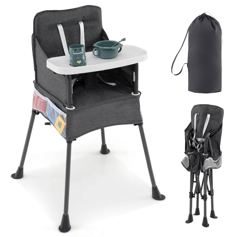 Costway Folding Baby High Chair with 2-position Tray Adjustable Safety - See Details - Grey - See Details