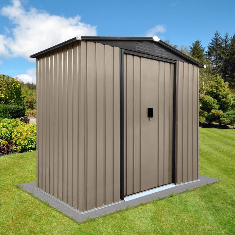 GDFStudio - Harper Mitchell Outdoor Storage Shed 4FTx6FT Apex Roof with Sliding Doors - Brown