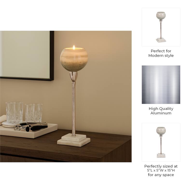 Glass Votive Candle Holder on Marble Stand - Silver