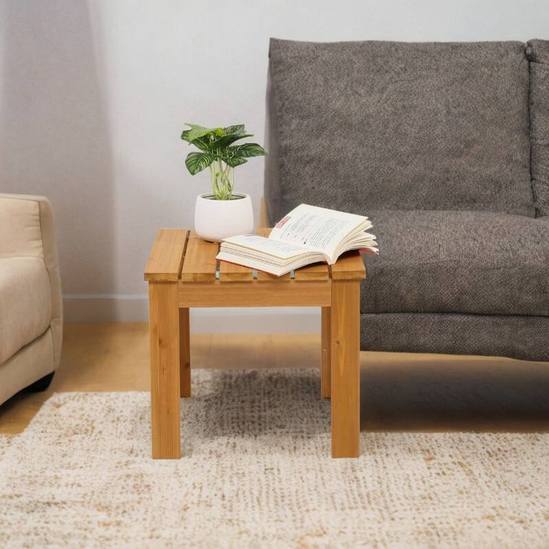 Wooden Square Side End Table Patio Coffee Bistro Table Indoor Outdoor Natural