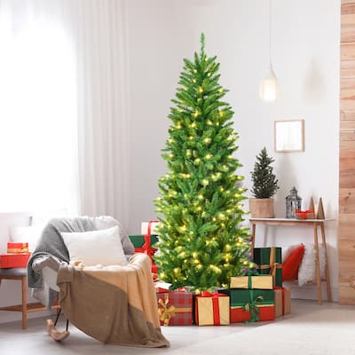 Gymax 6 ft Pre-lit Pencil Christmas Tree Hinged Fir Tree Holiday Decor - See Details
