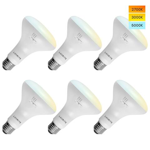 6-Pack BR30 LED Bulb Luxrite 65W Equivalent 3 Color Options Dimmable 850 Lumens LED Flood Light Bulbs 10W Damp Rated