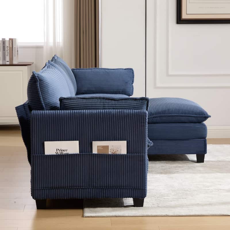 102.95" L-Shaped Corduroy Sectional Sofa with Movable Ottoman