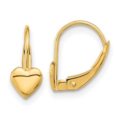 Curata Solid 14k Yellow Gold 12x5mm Childrens Polished Heart Leverback Earrings - Orange