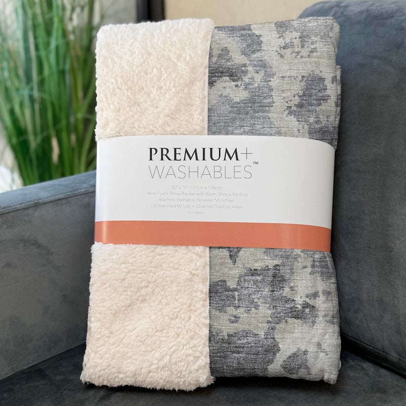 Premium Machine Washable ASB67 Modern Watercolor Sherpa Throw Blanket