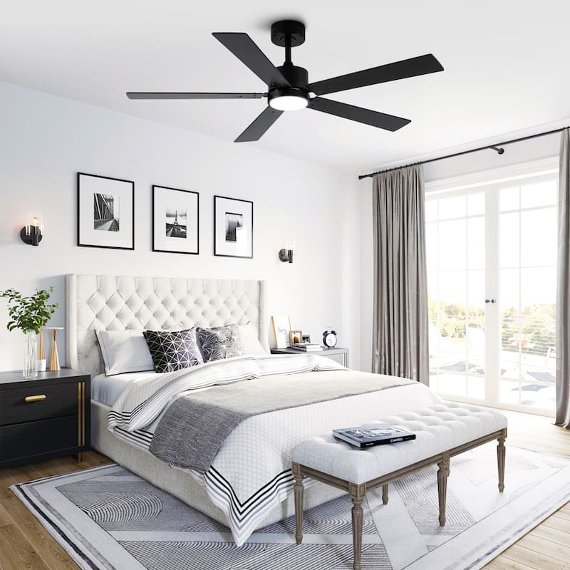 Vaczon 52" Modern Black LED Smart Ceiling Fan with Light and APP Control