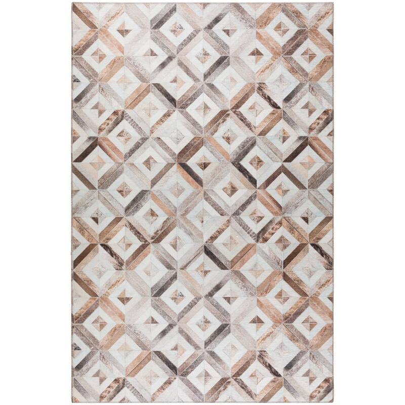 Indoor/ Outdoor Laredo Geometric Faux Hide Patchwork Washable Area Rug