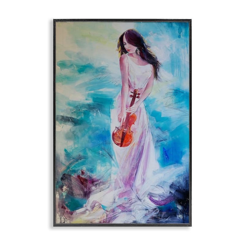 Stupell Elegant Woman with Violin Framed Giclee Art Design By Lucille Lee - 12 x 18 - Black