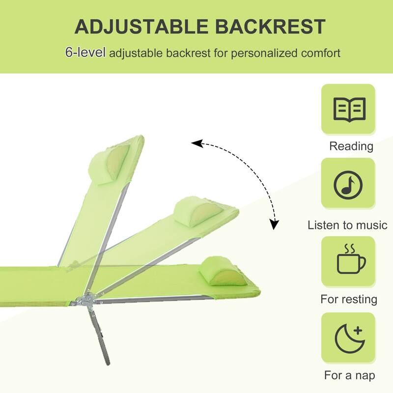 Folding Outdoor Chaise Lounge Chair with Adjustable Backrest and Pillow for Patio Poolside or Beach