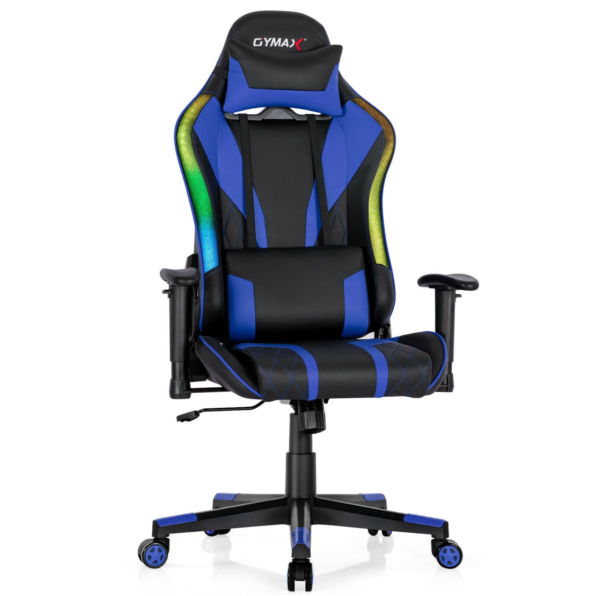 Vinsetto Gaming Chair with RGB LED Light, 3D Arm, Lumbar/Head Pillow,  Swivel Home Office Computer Chair High Back Chair with Gas Lift, Black/Blue