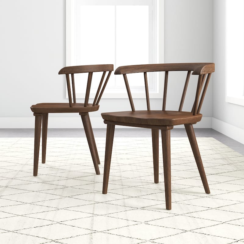 Macon Mid-Century Modern Solid Wood Dining Chair in Walnut (Set of 2)