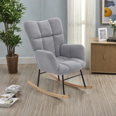 Polyester Rocking Chair with High Backrest and Padded Seat