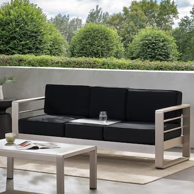 Cape Coral Aluminum and Sunbrella Outdoor 3 Seater Sofa with Cushions by Christopher Knight Home