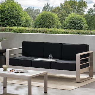 Cape Coral Aluminum and Sunbrella Outdoor 3 Seater Sofa with Cushions by Christopher Knight Home